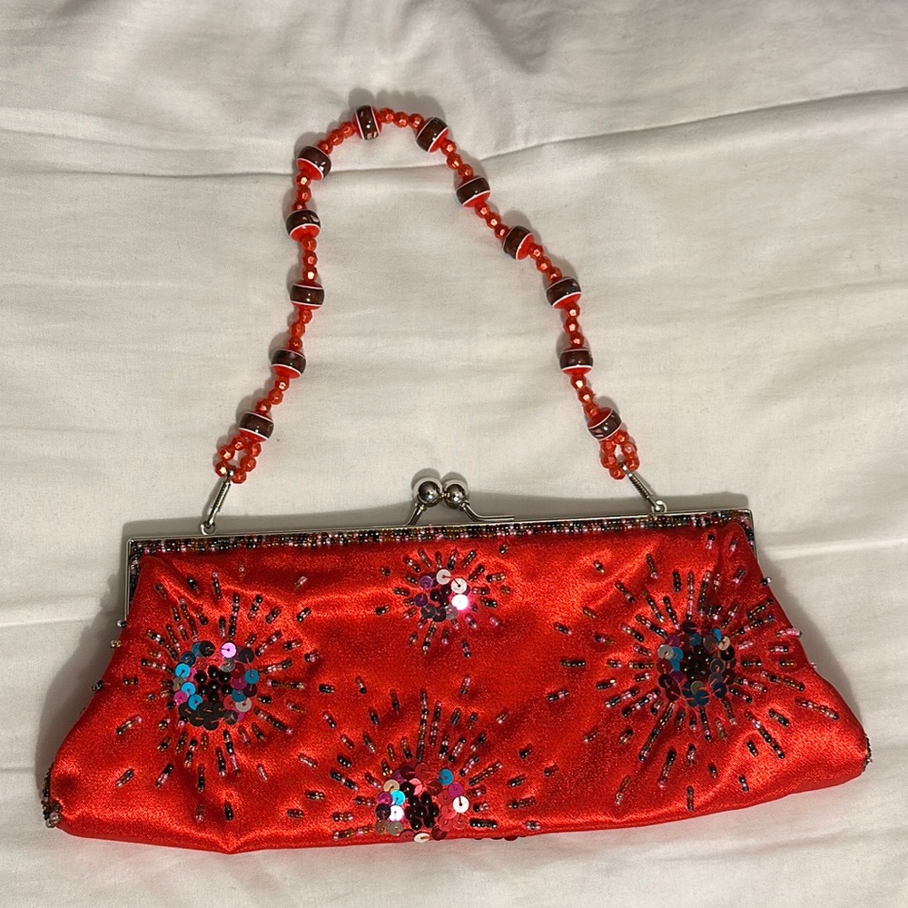 EUC- Vintage Red Sequin Purse Clutch